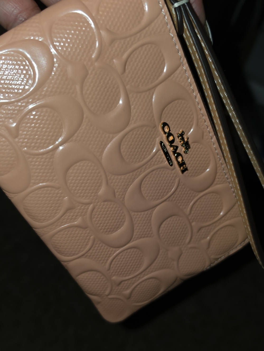 Coach Peach Embossed Leather Wristlet with Gold Hardware - Picture 4 of 4
